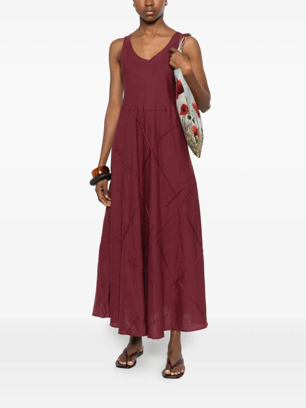  Rosso 35 V-neck Panelled Midi Dress - Red 