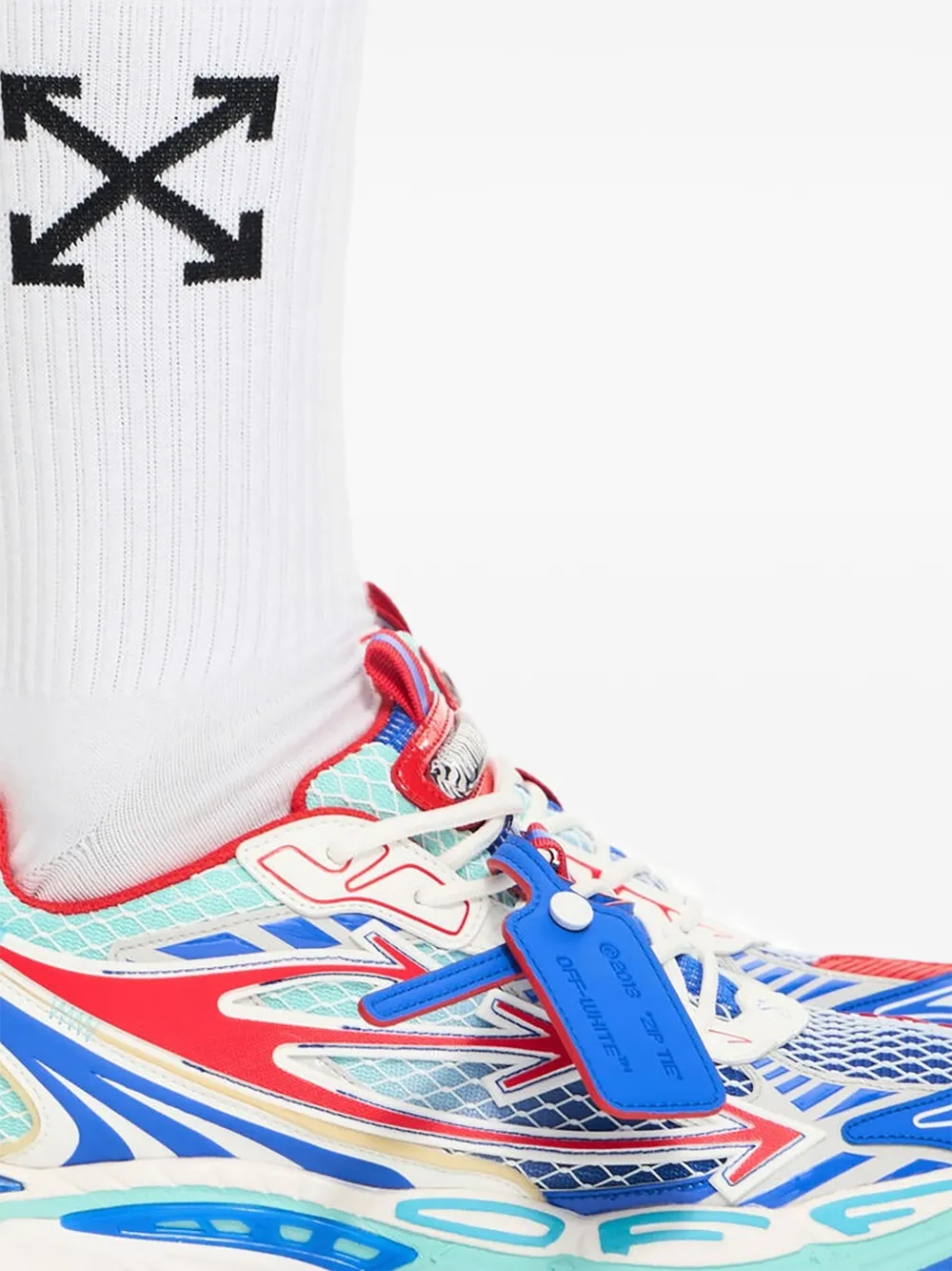 Off-White Be Right Back Fishnet sneakers met pijl Blauw