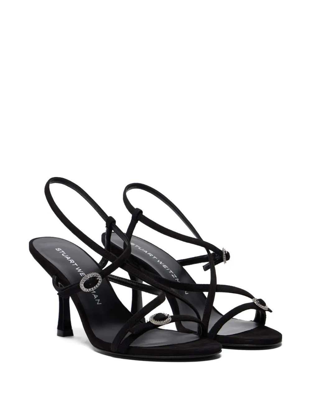 Stuart Weitzman Sandalen met bandjes en kristallen Zwart