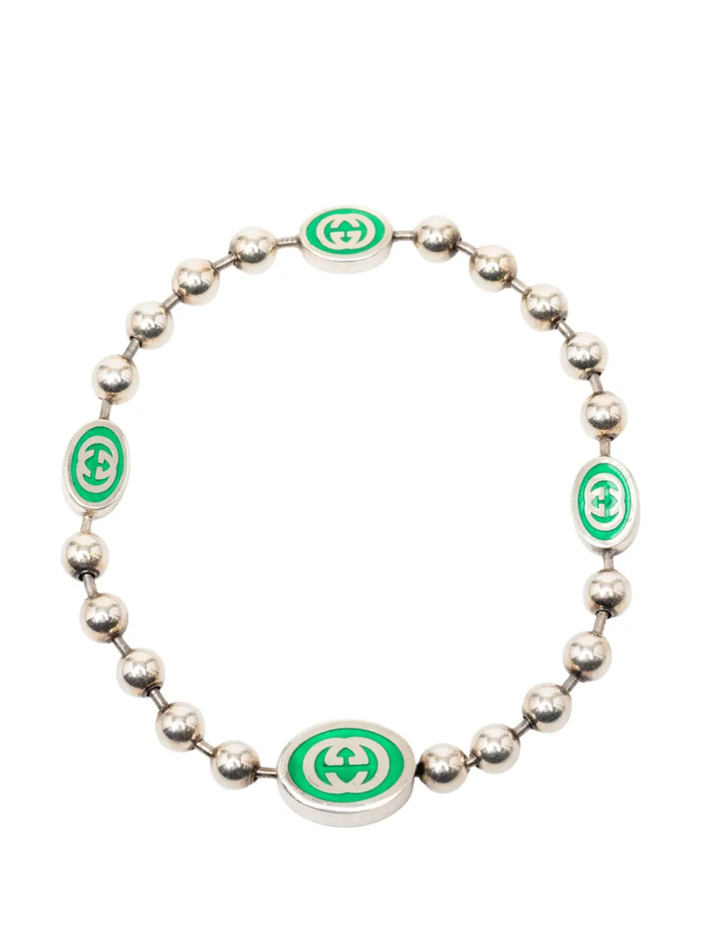 Gucci Pre-Owned 2000-2015 Sterling Silver Interlocking G Enamel Ball Chain bracelet - Verde