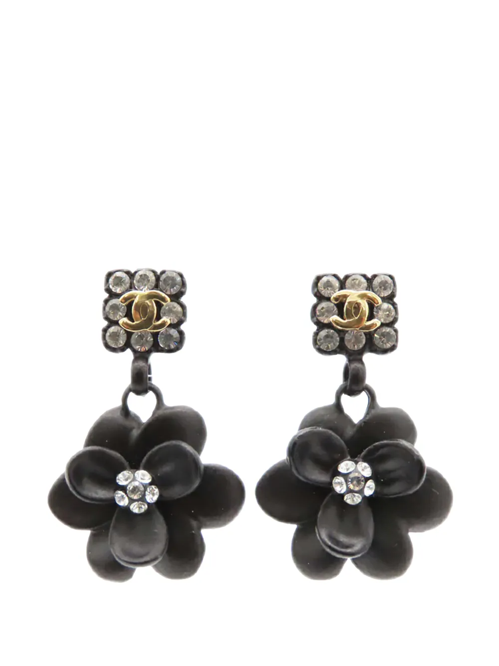CHANEL Pre-Owned 2002 Resin Rhinestone Camellia Swing Push Back Earrings costume earrings - Nero