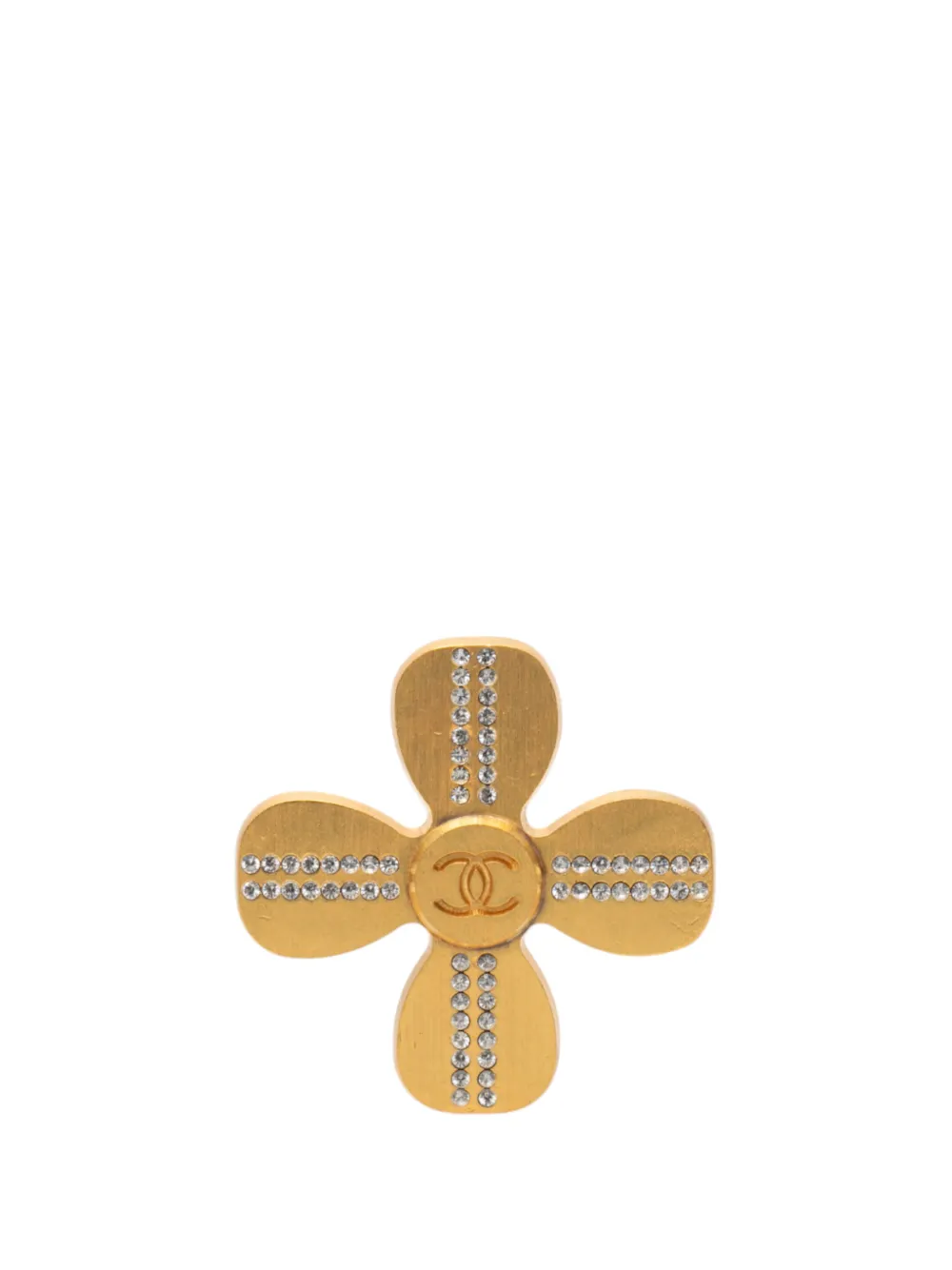 CHANEL Pre-Owned 2001 CC Gold Plated Rhinestones Clover Brooch costume brooch - Oro