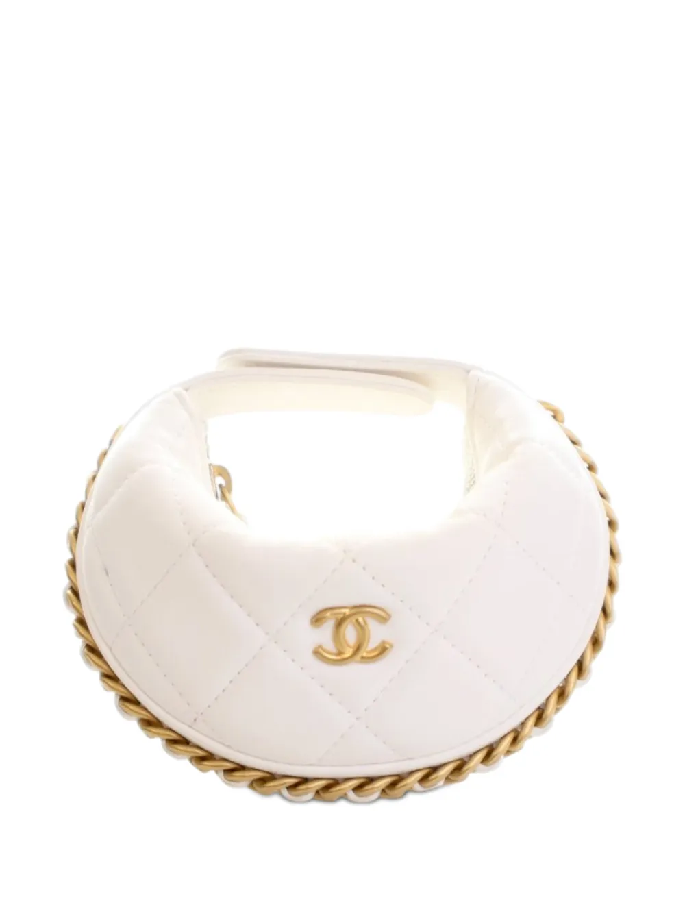 CHANEL Pre-Owned 2021-2025 Mini Shiny Crumpled Quilted Lambskin Chain Around Pouch hobo bag - Bianco