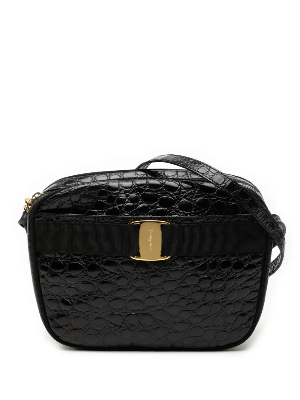 Ferragamo Pre-Owned 1990-2010 Croc Embossed Calfskin Vara crossbody bag - Nero
