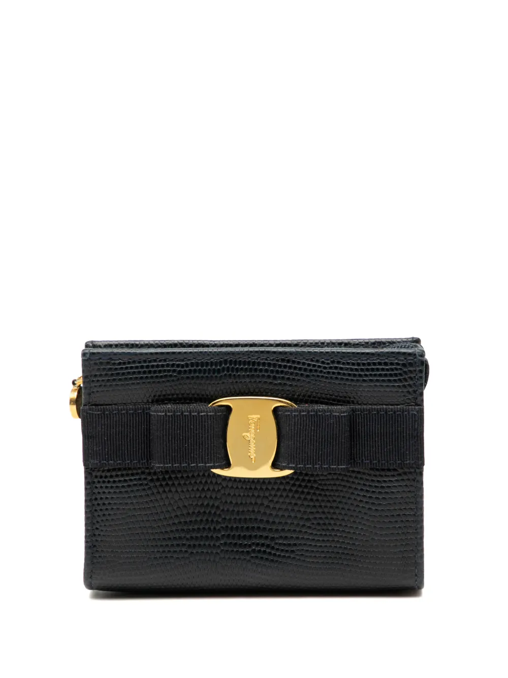 Ferragamo Pre-Owned 2010-2025 Embossed Lizard Leather Vara Bow Pouch coin pouch - Nero