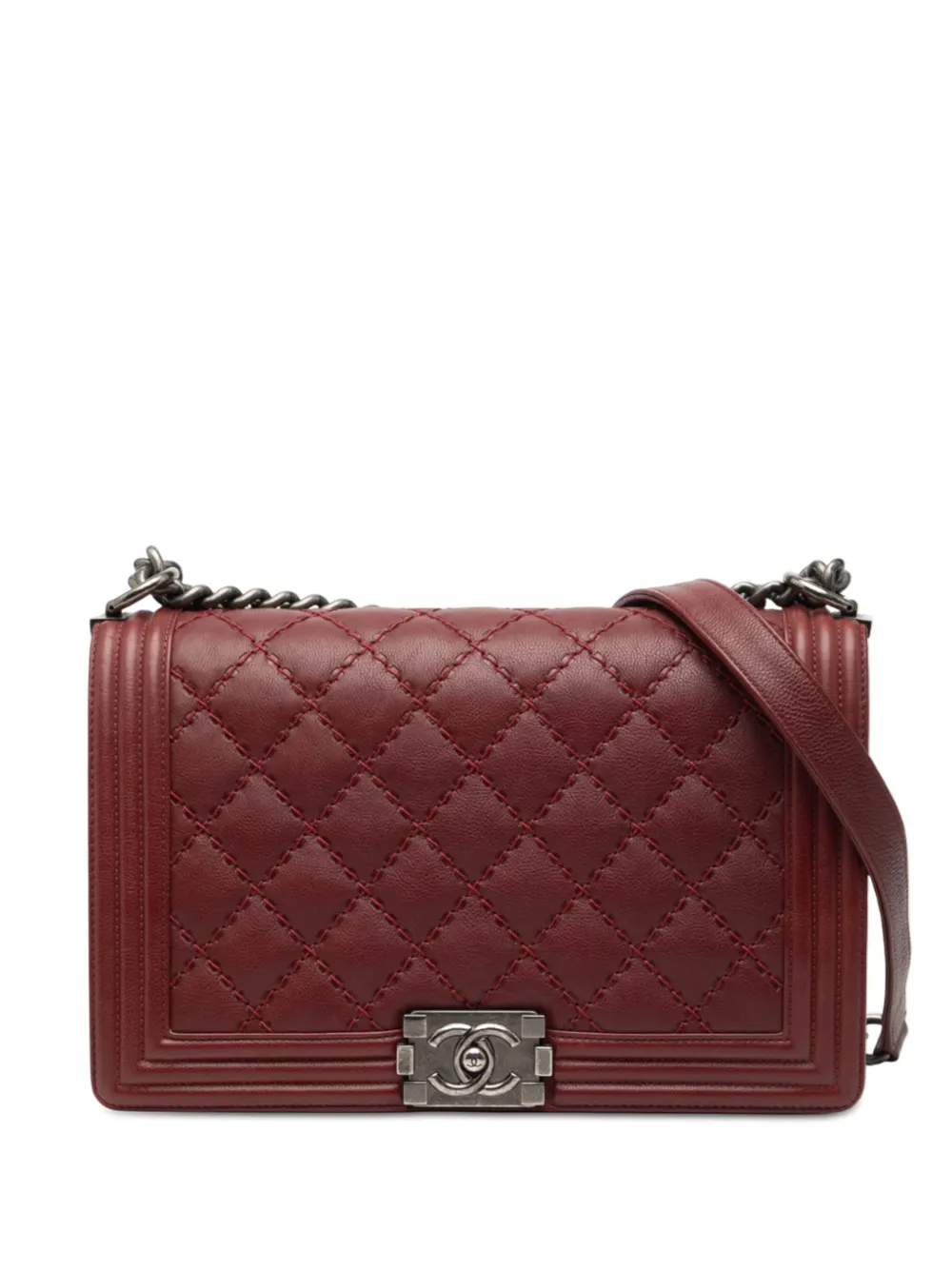 CHANEL Pre-Owned 2015-2016 Medium Quilted Lambskin Double Stitch Boy Flap shoulder bag - Rosso