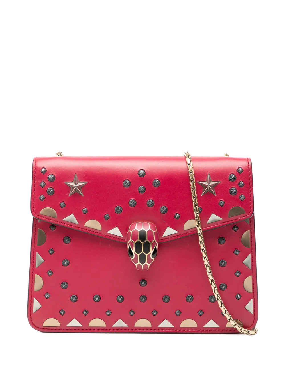 Bvlgari Pre-Owned 2010-2026 Small Studded Leather Laser Cut Square Serpenti Forever Chain crossbody bag - Rosso