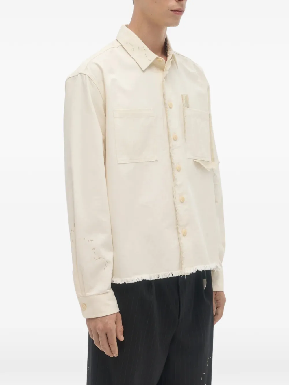 DOMREBEL Sleazer cropped shirtjack met franje Beige