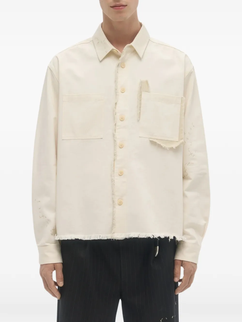 DOMREBEL Sleazer cropped shirtjack met franje Beige