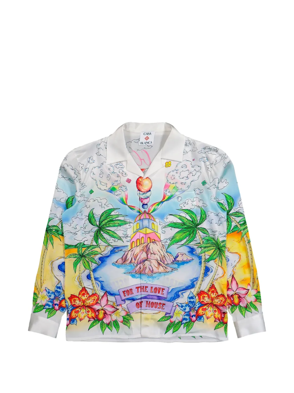 Casablanca Better Days cuban-collar printed long-sleeve shirt - Bianco