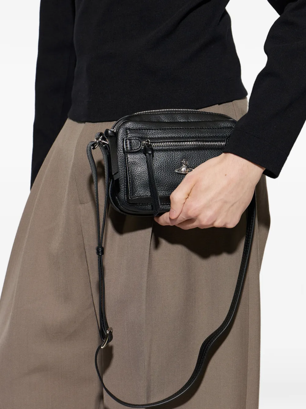Vivienne Westwood Hannah schoudertas met rits en textuur Zwart