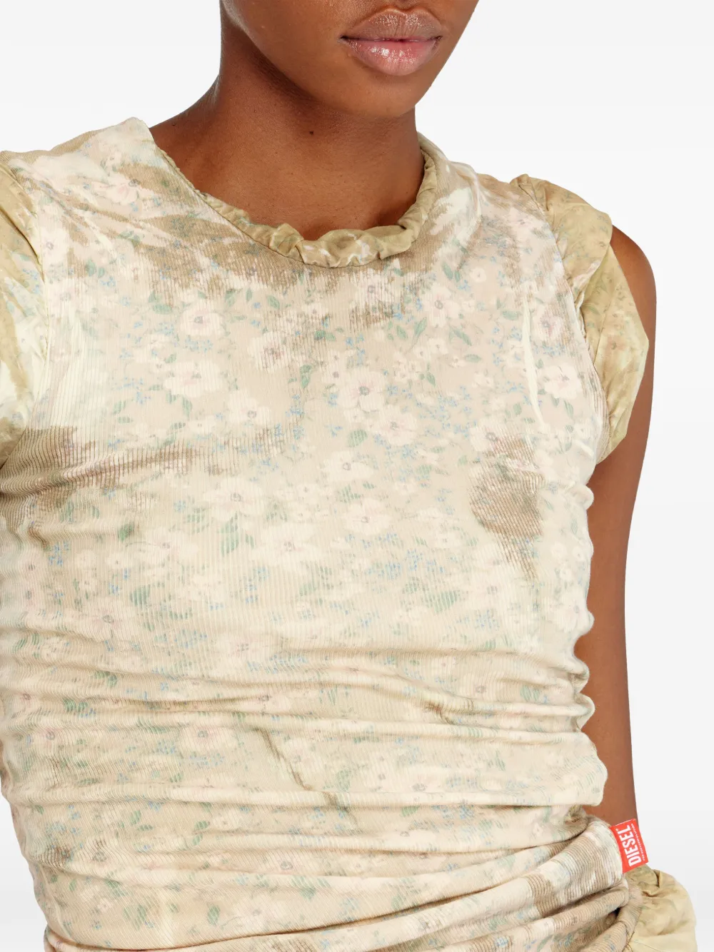 Diesel Shirt met bloemenprint en ruches Groen