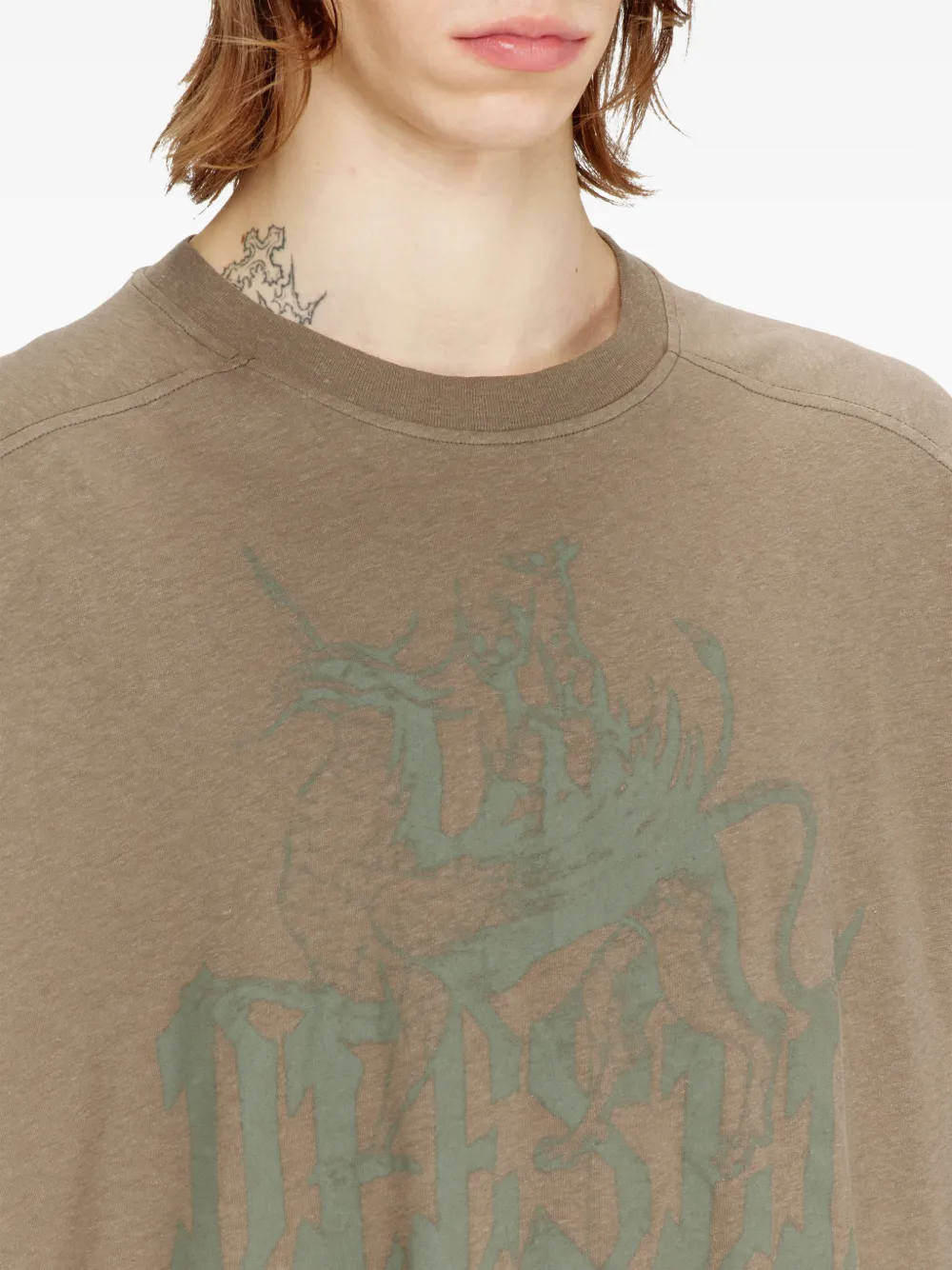 Diesel T-shirt met print van katoen en hennep Beige