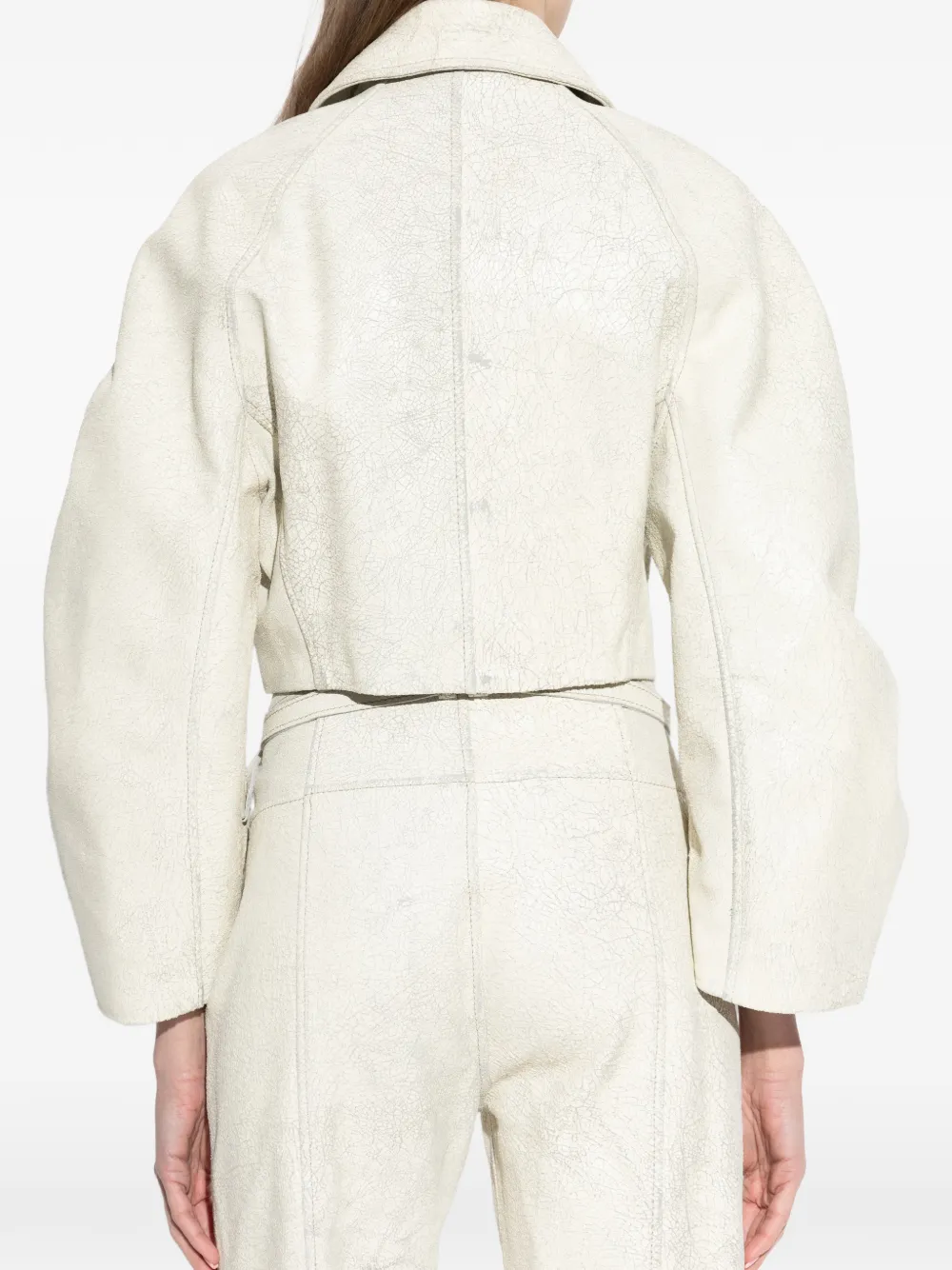 Diesel Cropped cocon jack van gebarsten leer Beige