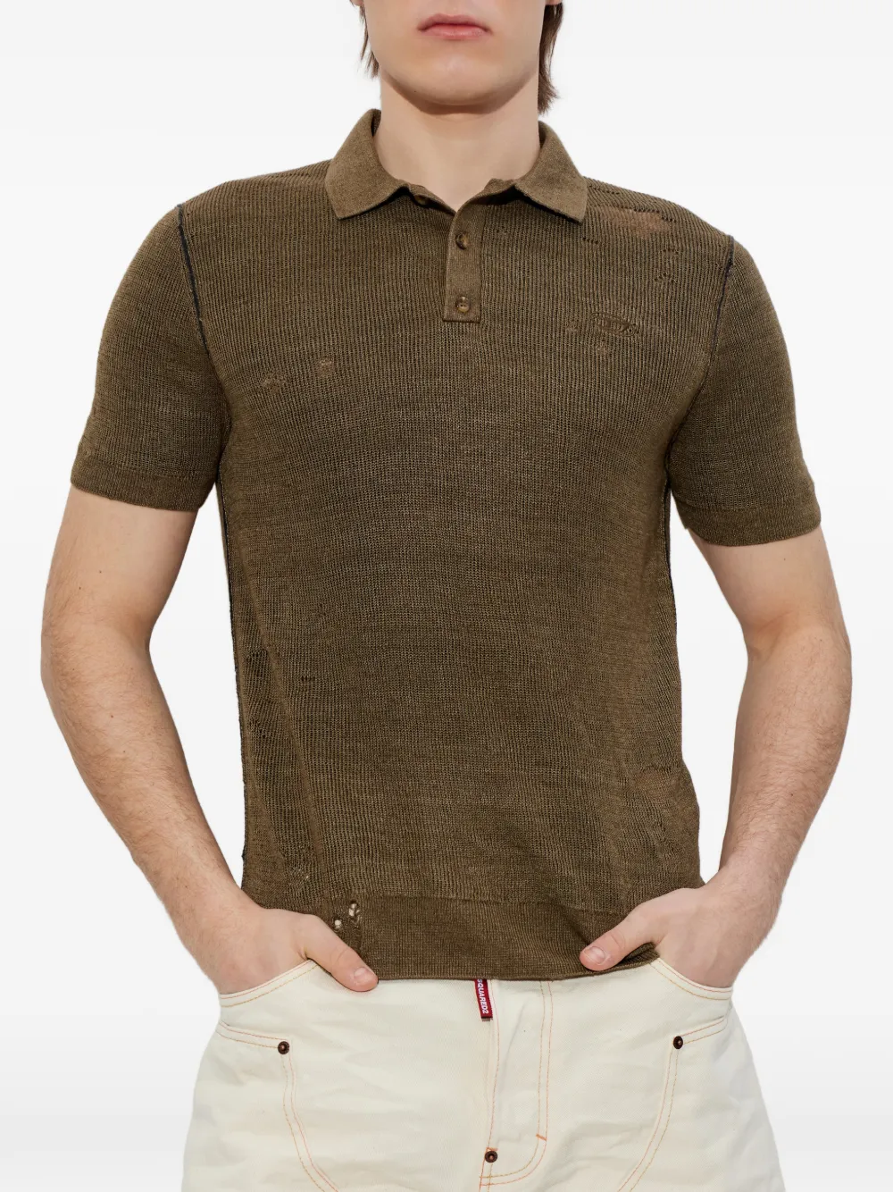  Diesel K-danny Distressed Polo Shirt - Brown 