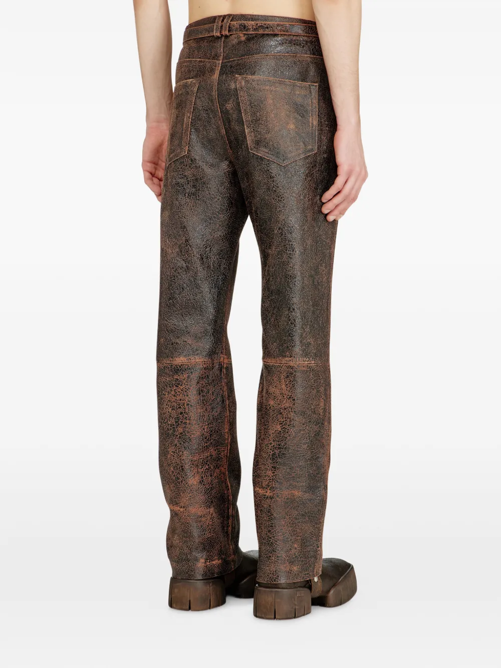 Diesel P-Nuri leren broek met riem Bruin