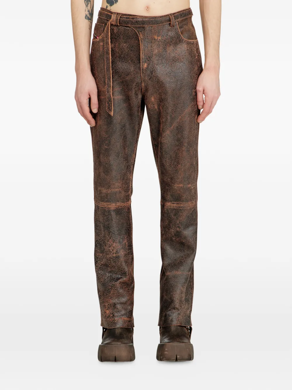  Diesel P-nuri Leather Trousers - Brown 