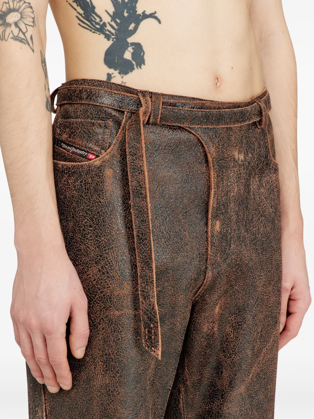 Diesel P-Nuri leren broek met riem Bruin
