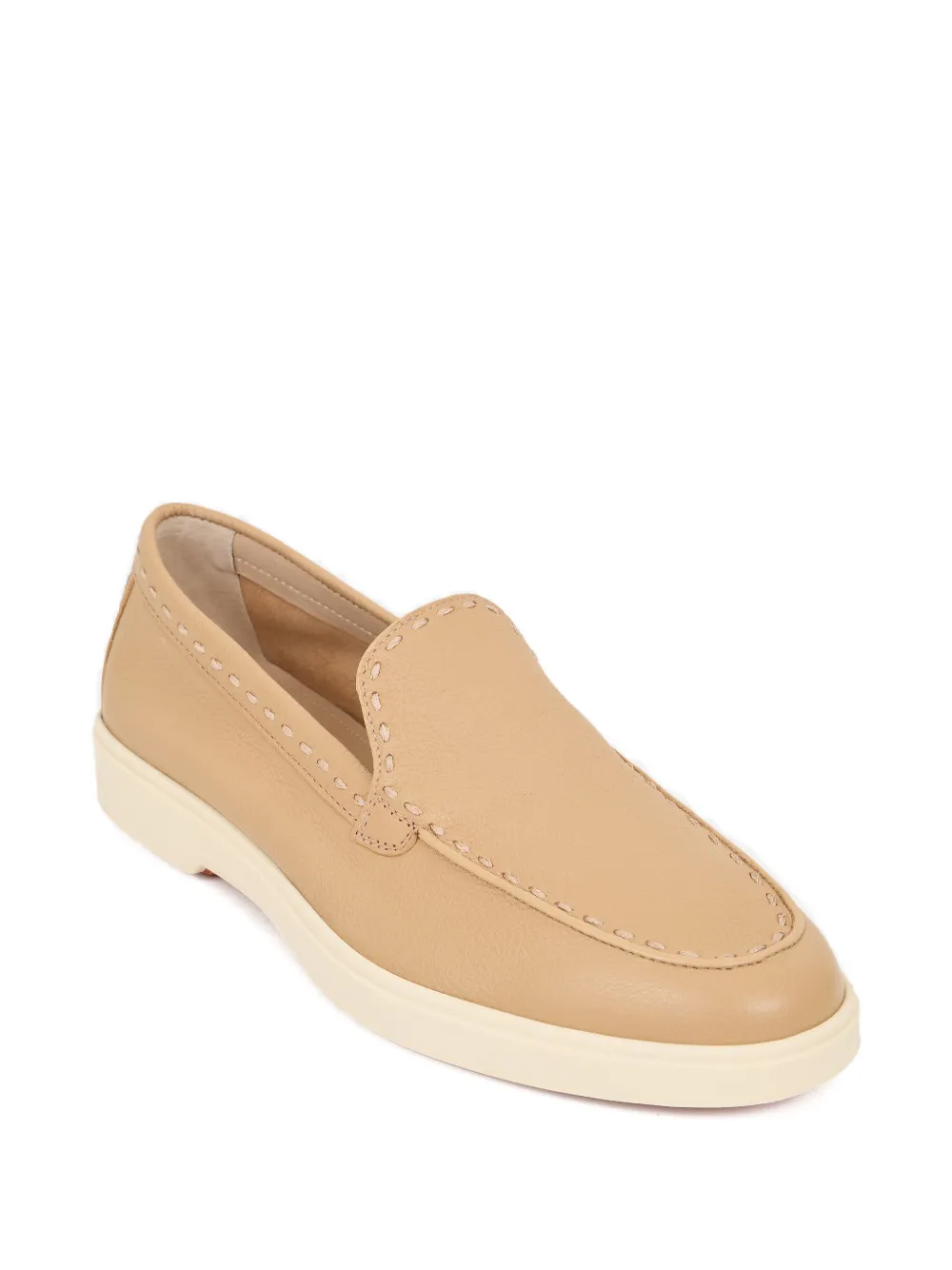Santoni Leren loafers verfraaid met stiksel Beige