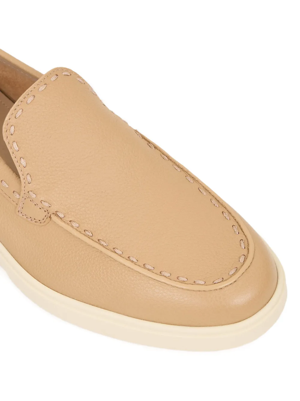 Santoni Leren loafers verfraaid met stiksel Beige