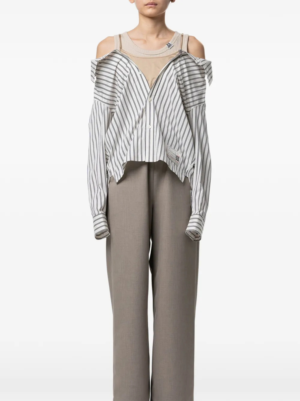  Maison Mihara Yasuhiro Striped Cold-shoulder Shirt - White 