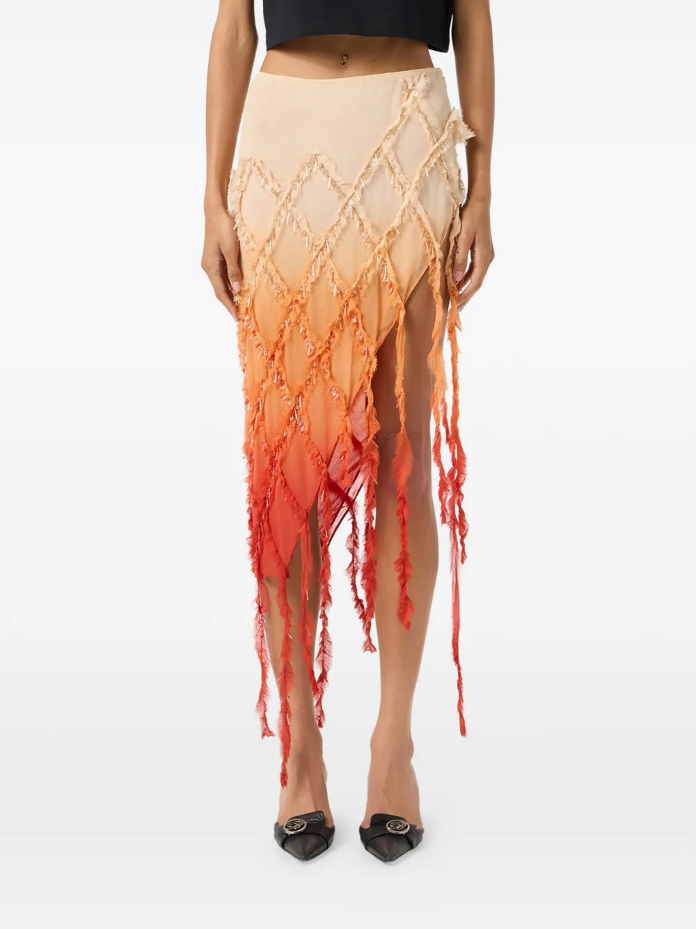 Asymmetrical Fringed Skirt