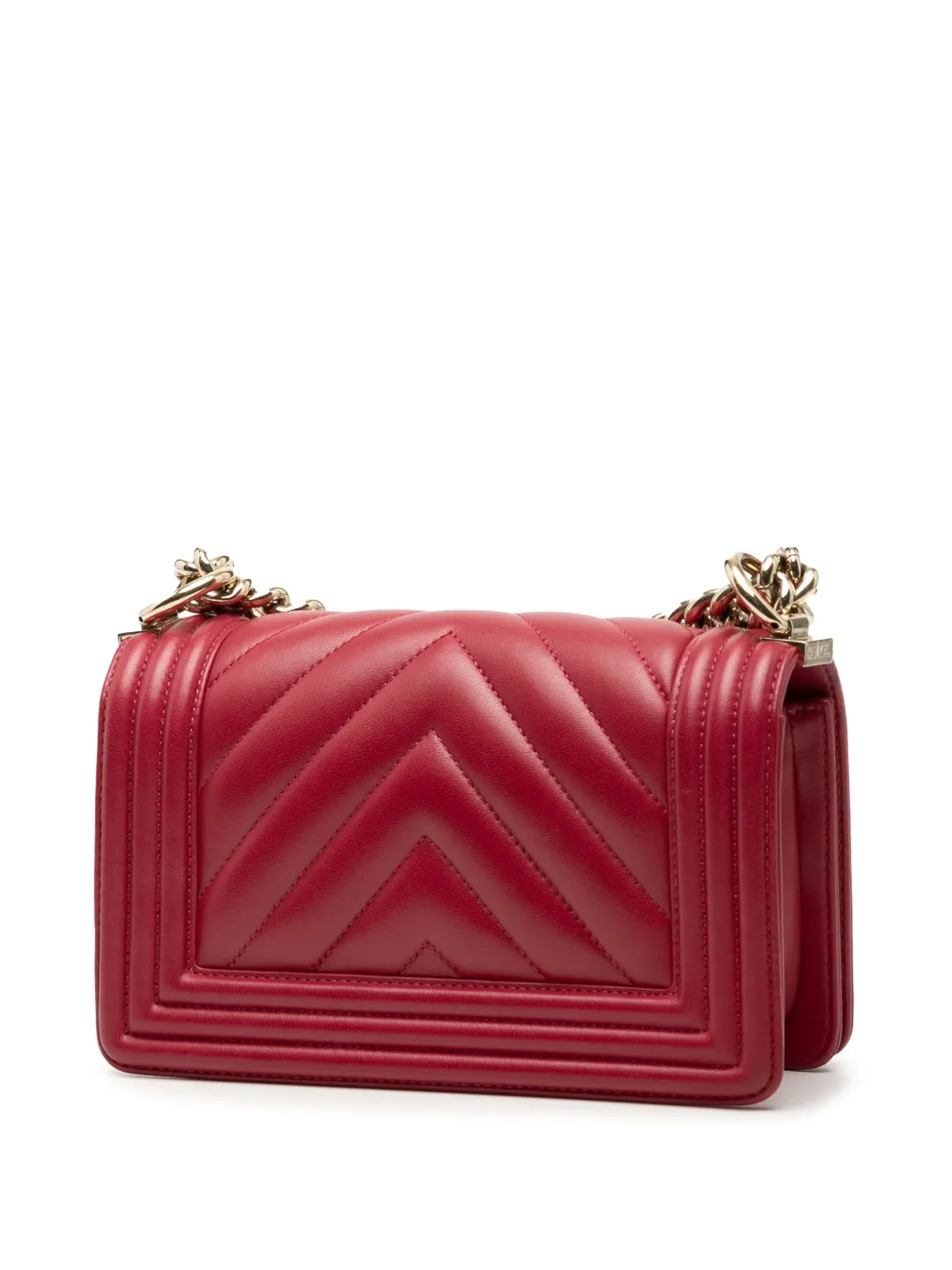  Chanel Pre-owned Petit Sac à Bandoulière En Cuir De Veau à Matelassage Chevron Boy à Rabat (2017-2018) - Rouge 