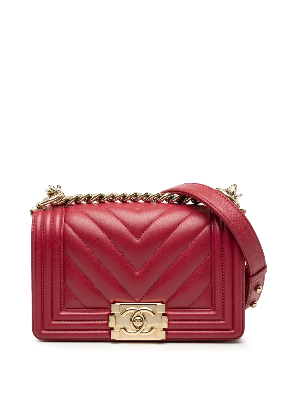 CHANEL Pre-Owned 2017-2018 Small Chevron Calfskin Boy Flap crossbody bag - Rosso