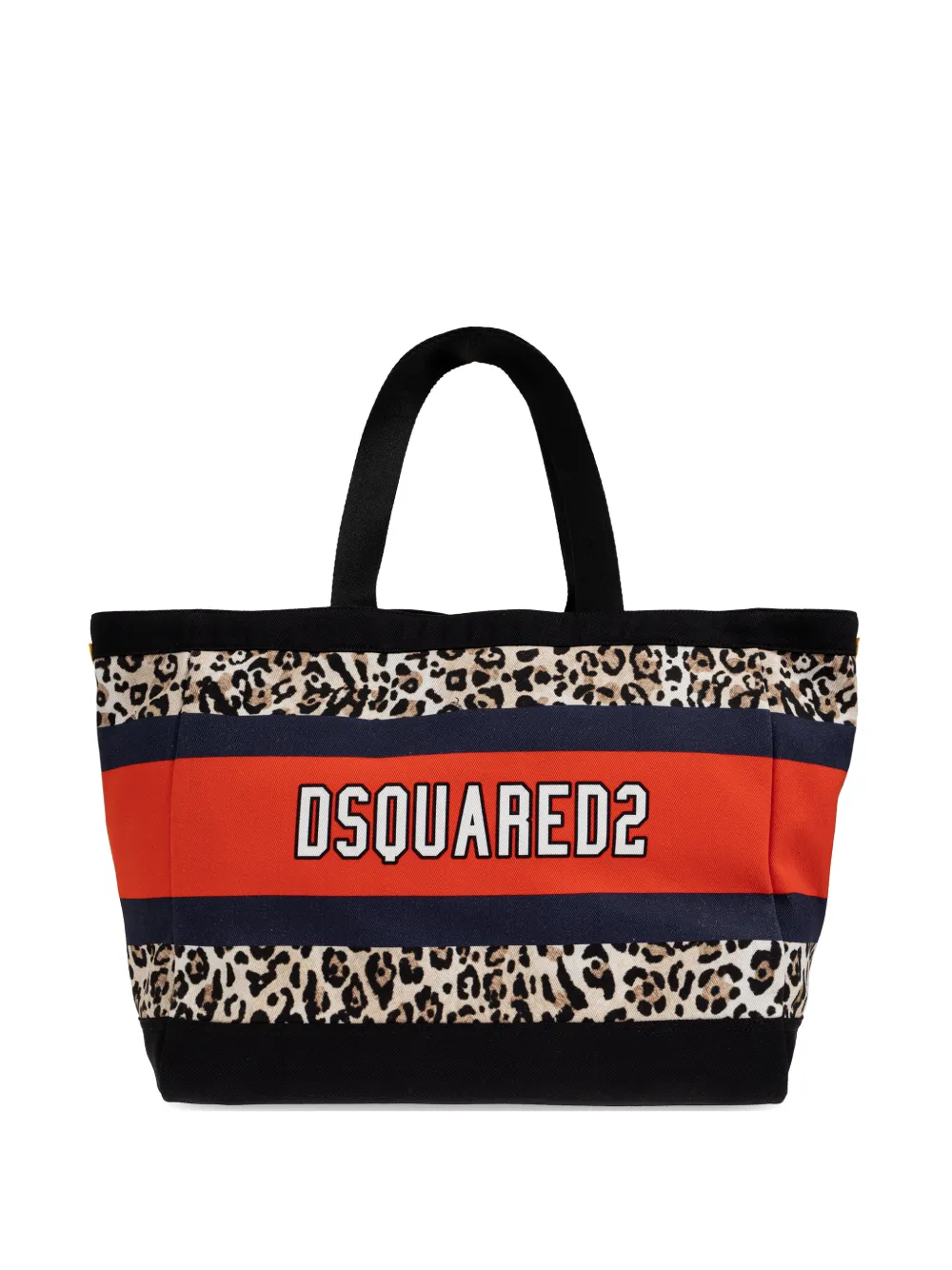 DSQUARED2 - Gestreepte shopper met luipaardprint - dames - katoen/katoen/Polyester - Eén maat - Zwart