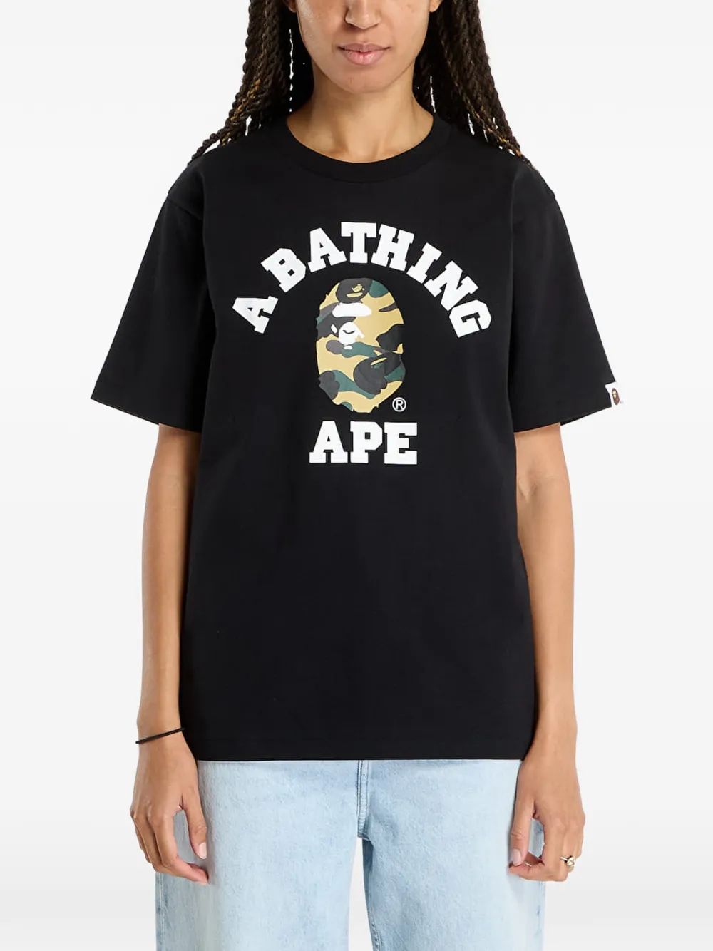 A BATHING APE 1St Camo College T-shirt met print Zwart