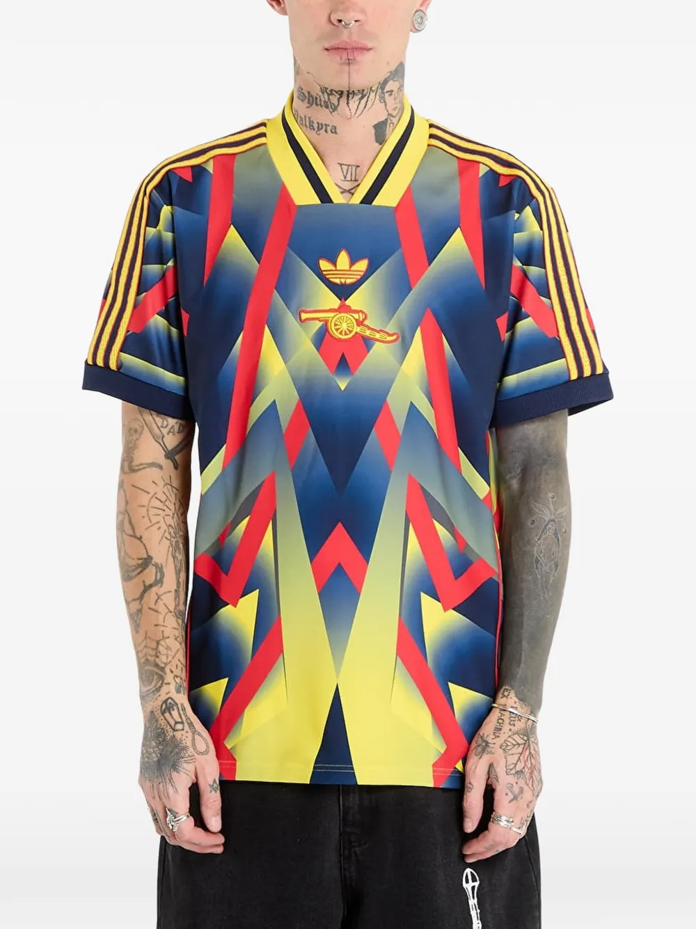 adidas striped v-neck t-shirt - Blu