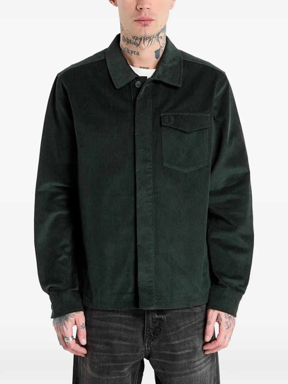 Fred Perry Ribfluwelen overhemd met borstzak Groen