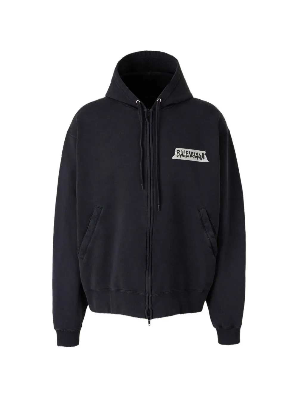 Balenciaga logo-print zip-up hoodie – Black