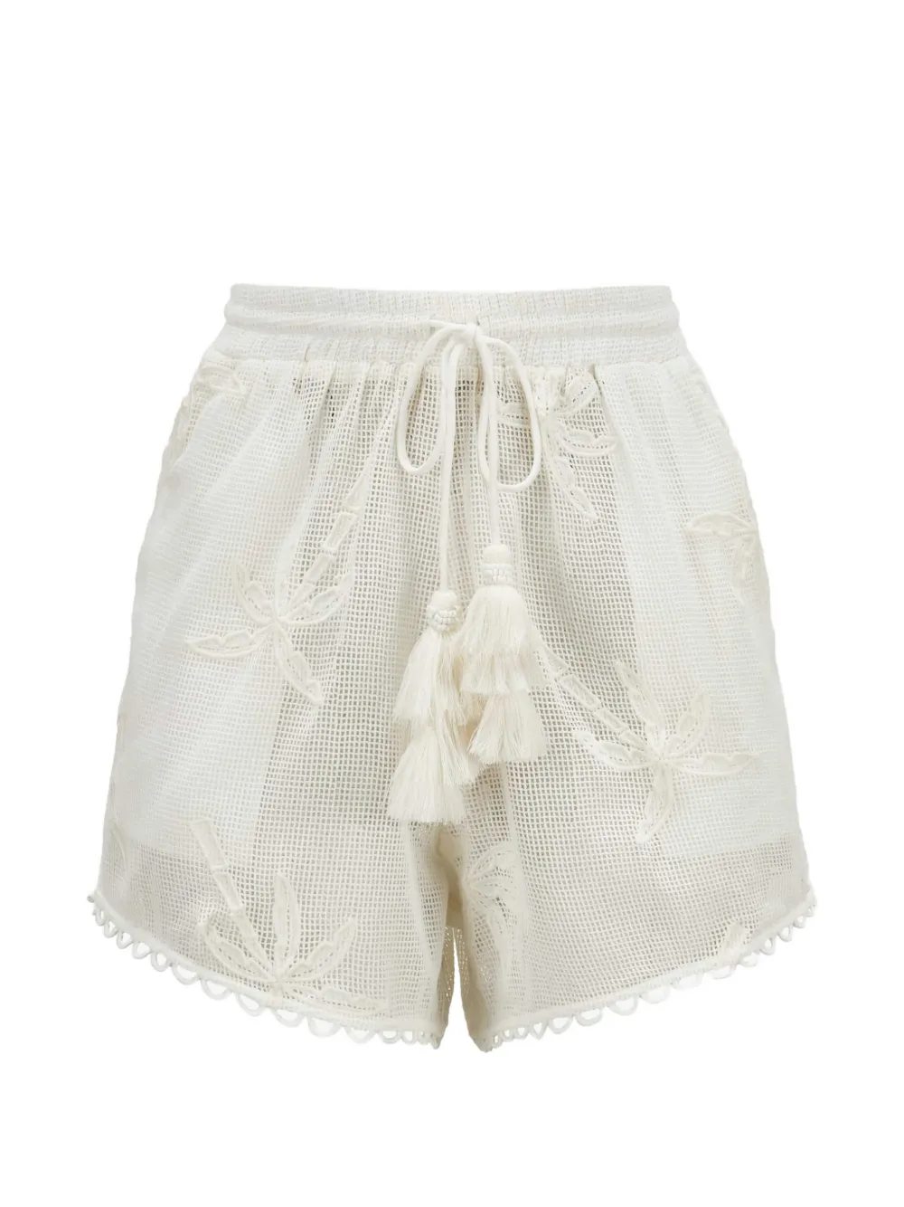 FARM Rio palm trees tassel mini shorts - Bianco