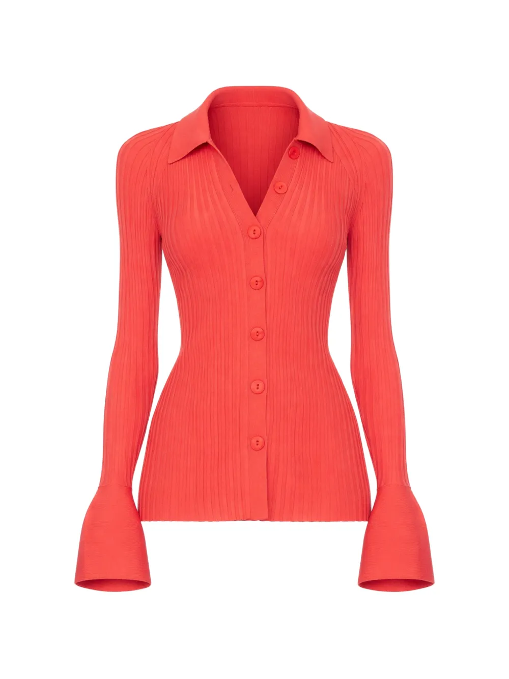 Alexis Olena bell-sleeve ribbed shirt - Rosso