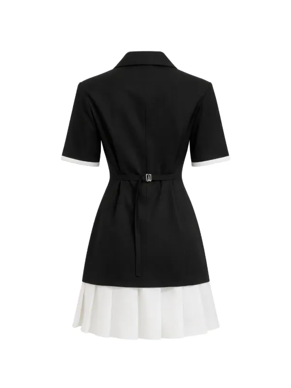 open lace back dress Black Blazer Mini Dress | Pleated Skirt Patchwork & Gold Detail main image 0