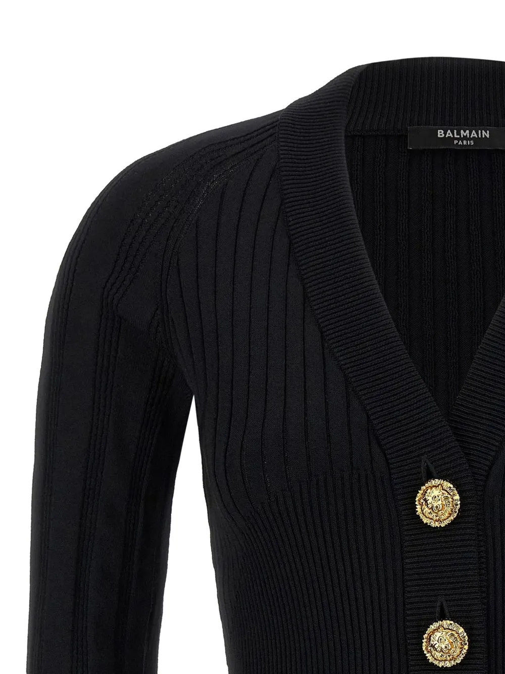  Balmain Button V-neck Cardigan - Black 