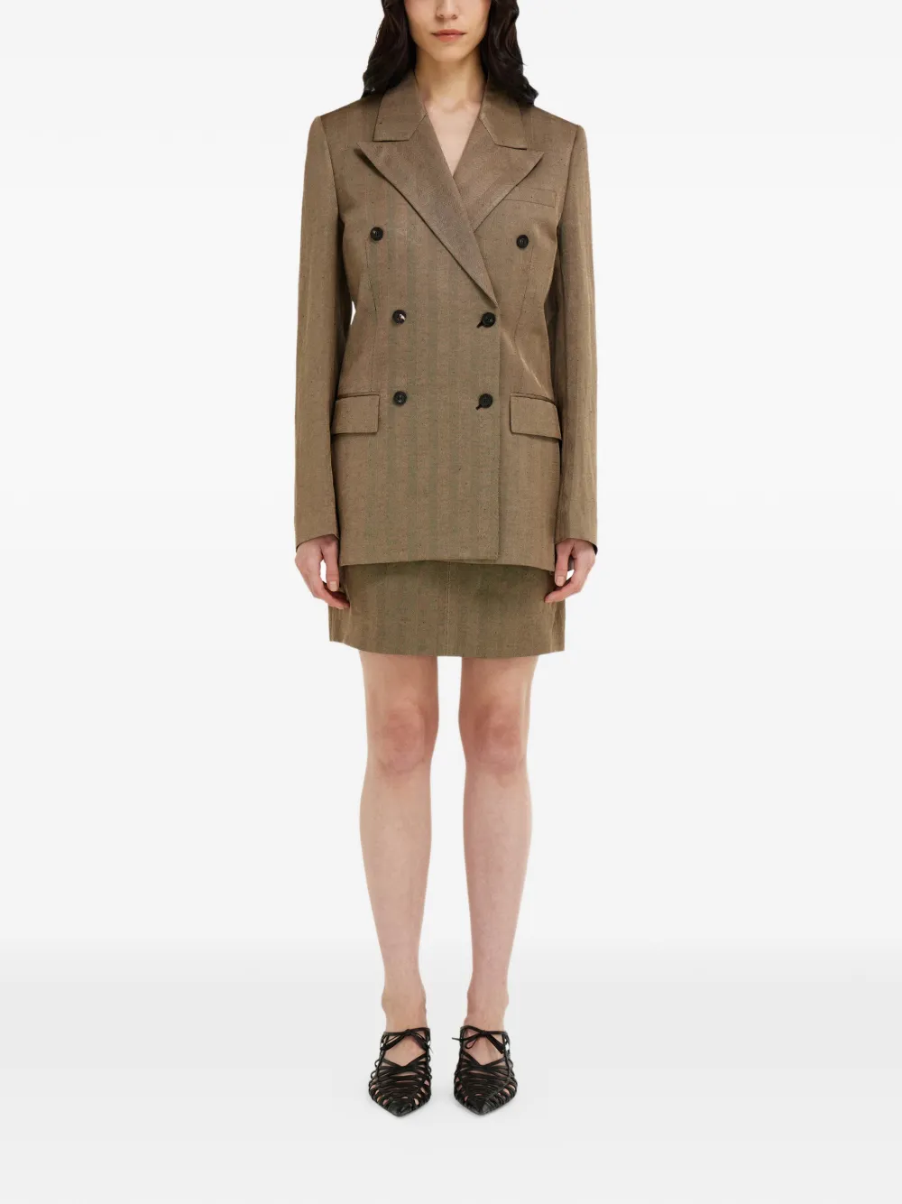 Ferragamo Blazer met dubbele rij knopen van linnenblend Beige