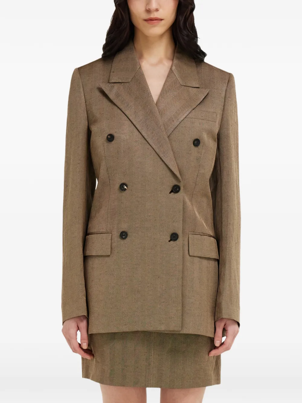 Ferragamo Blazer met dubbele rij knopen van linnenblend Beige