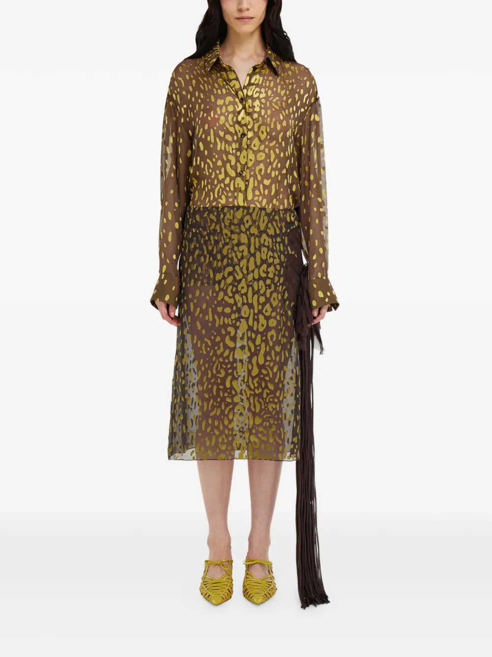  Ferragamo Devoré Georgette Shirt - Brown 