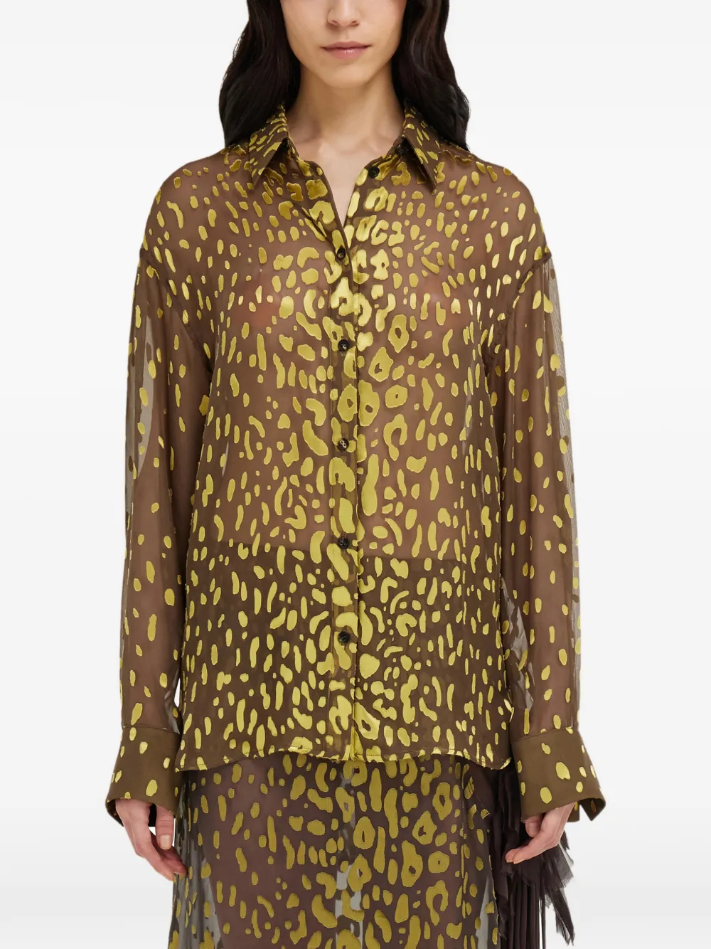  Ferragamo Devoré Georgette Shirt - Brown 