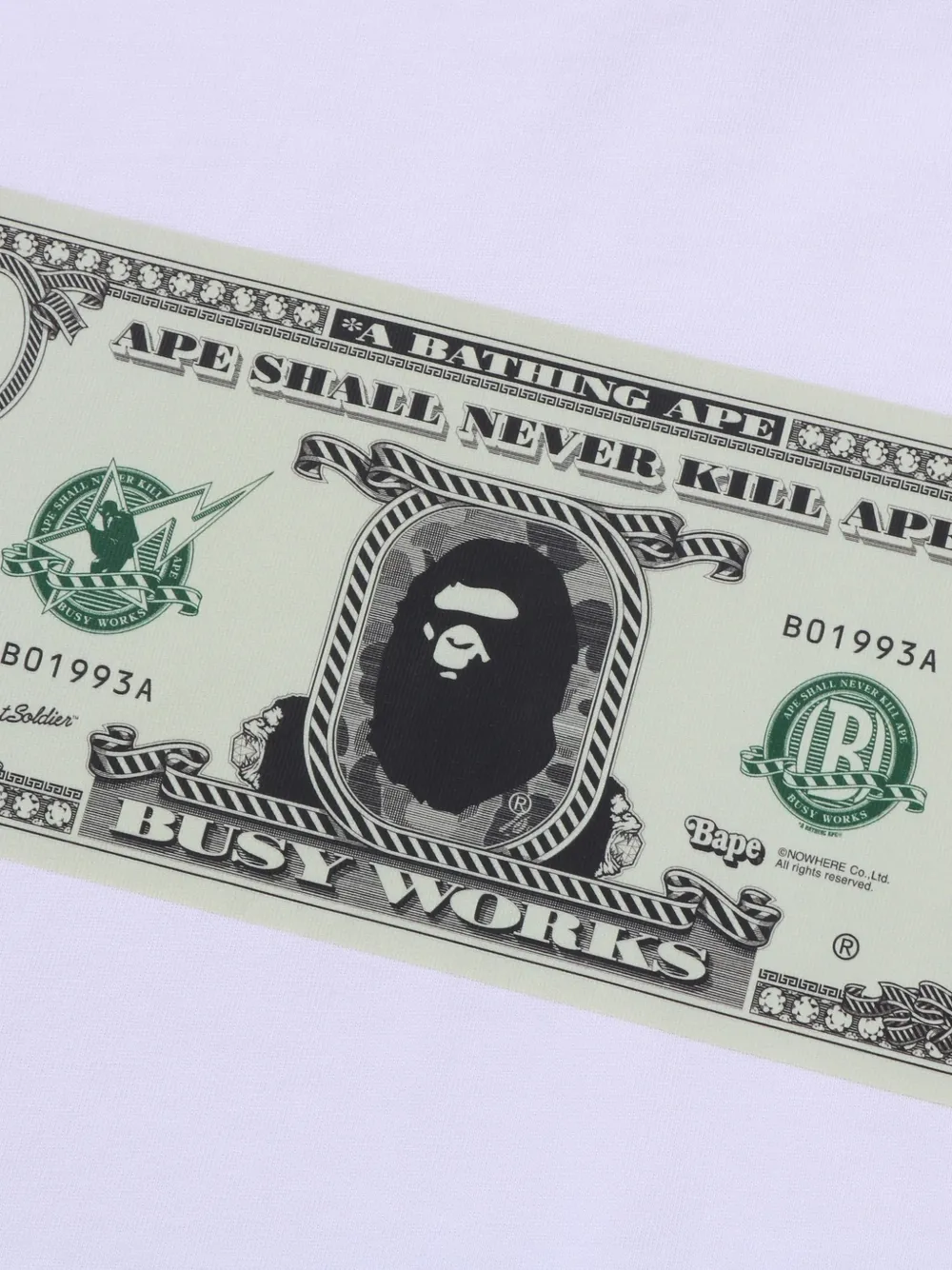 A BATHING APE T-shirt met dollarprint Wit