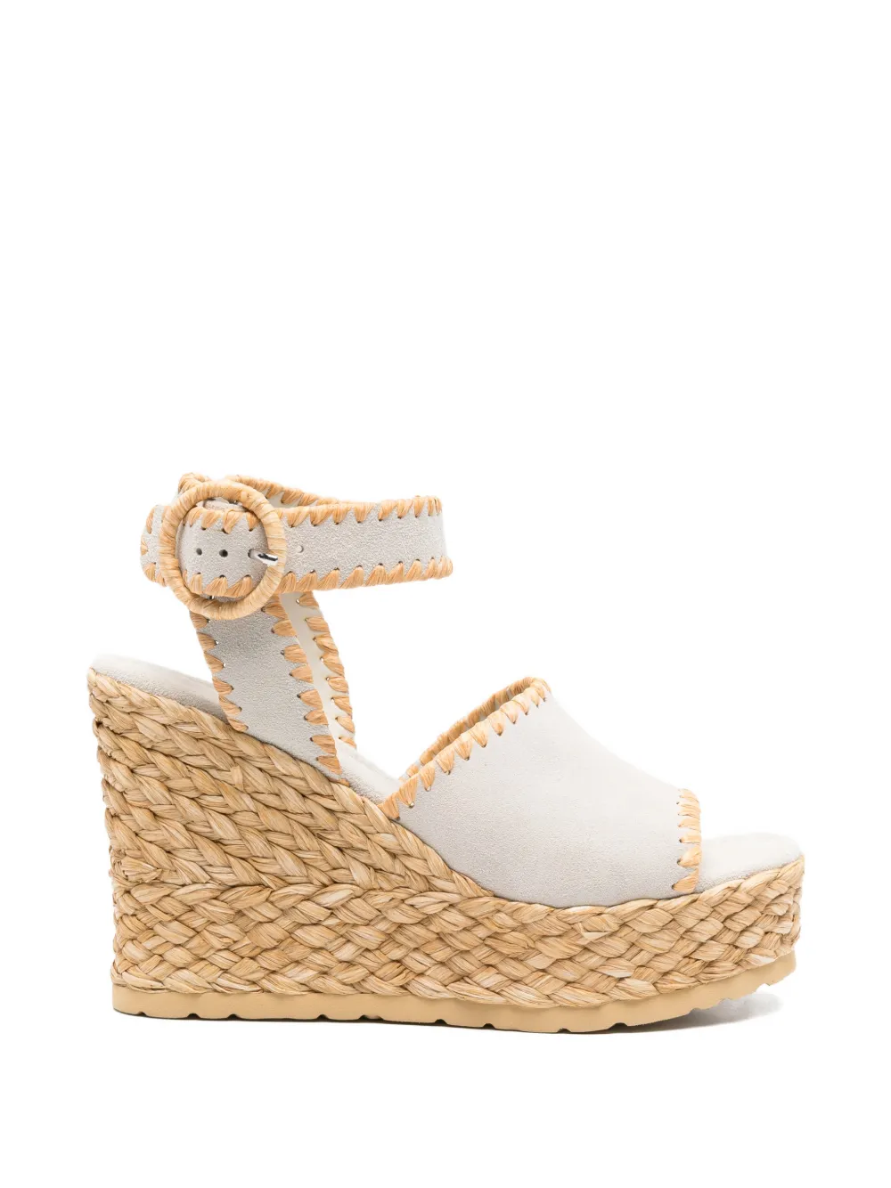 Paloma Barceló Cindy rieten sandalen met sleehak en gesp Beige