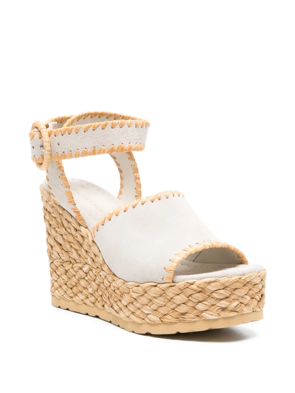 Paloma Barceló Cindy rieten sandalen met sleehak en gesp Beige