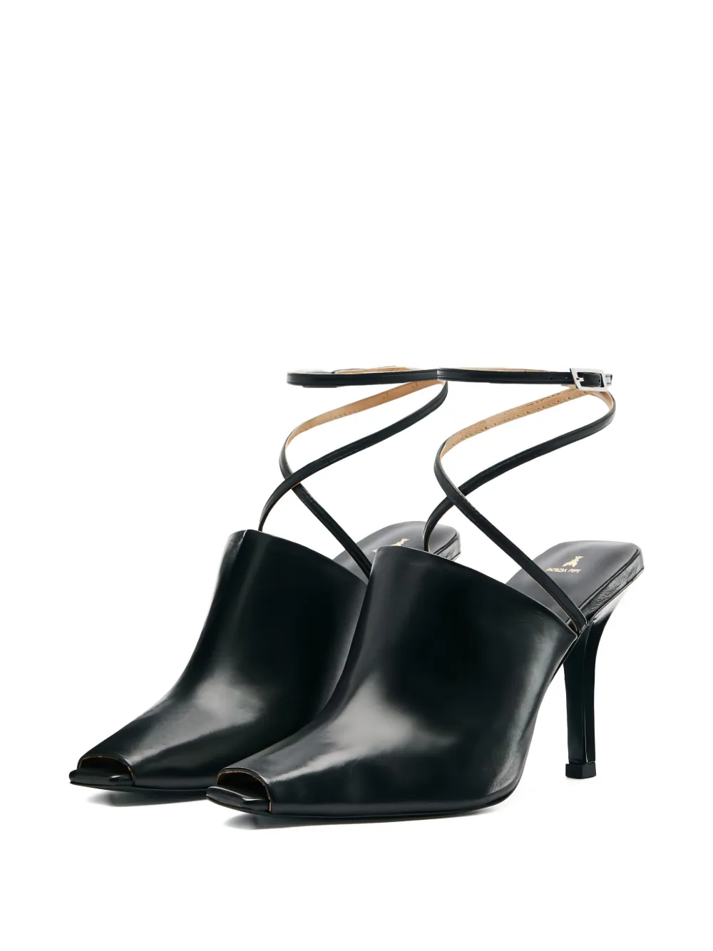 Patrizia Pepe Sabot leren sandalen met enkelbandjes Zwart