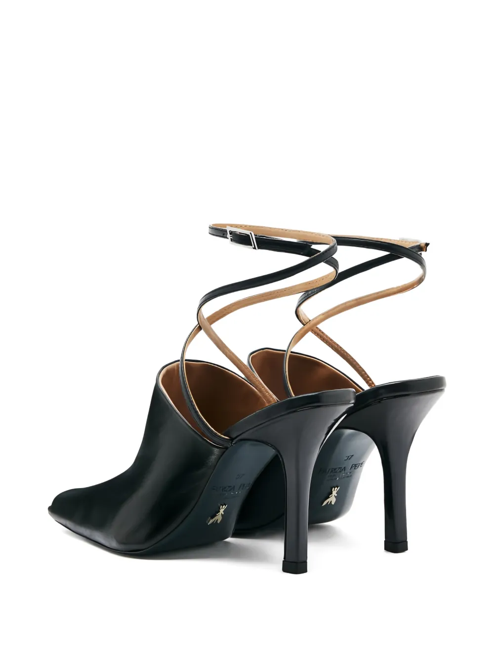 Patrizia Pepe Sabot leren sandalen met enkelbandjes Zwart