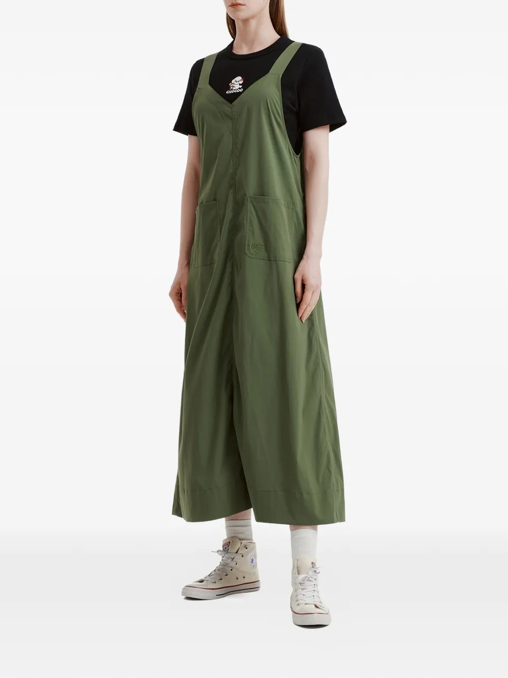  Chocoolate Pockets V-neck Dress - Green 