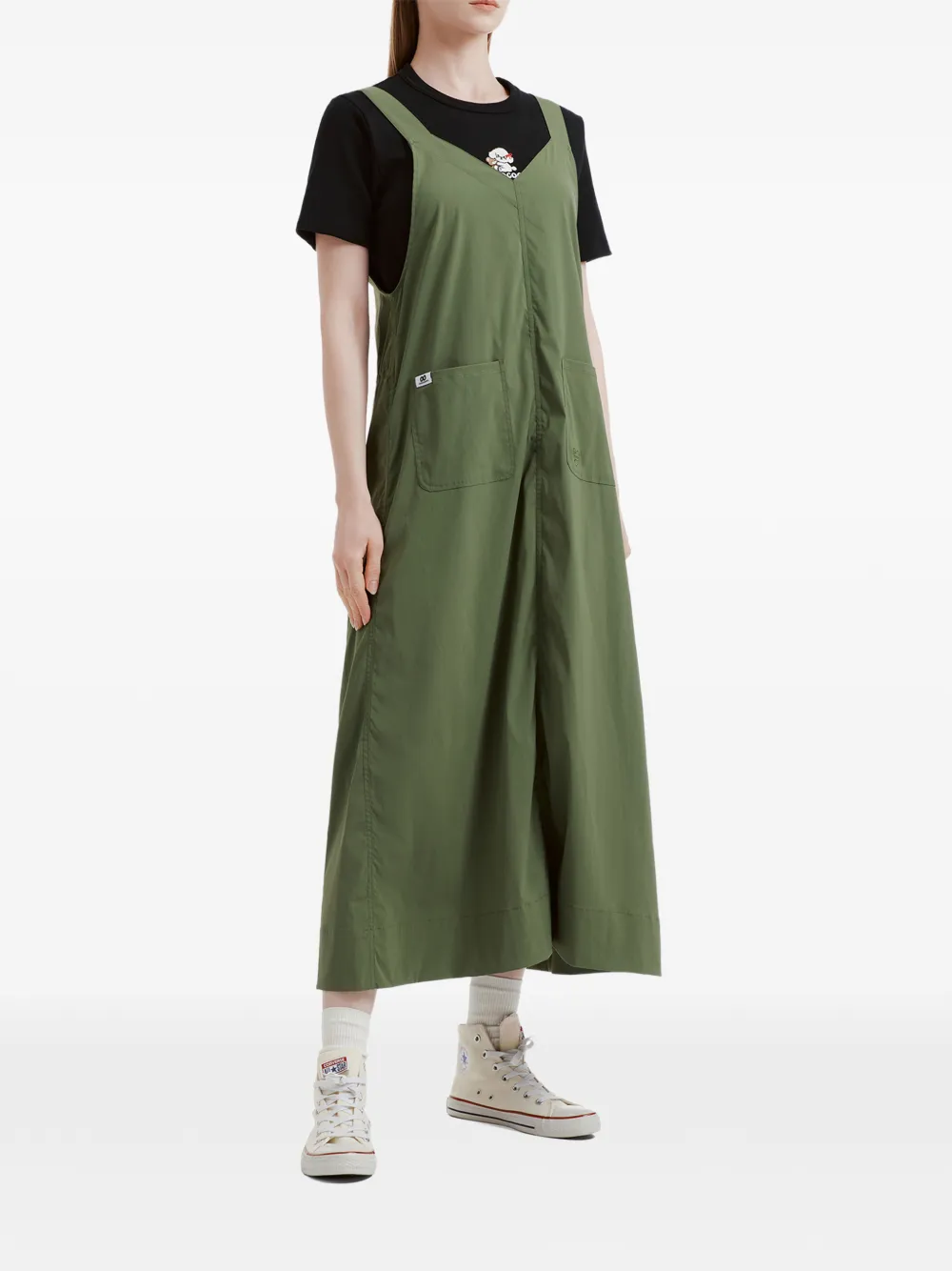  Chocoolate Pockets V-neck Dress - Green 