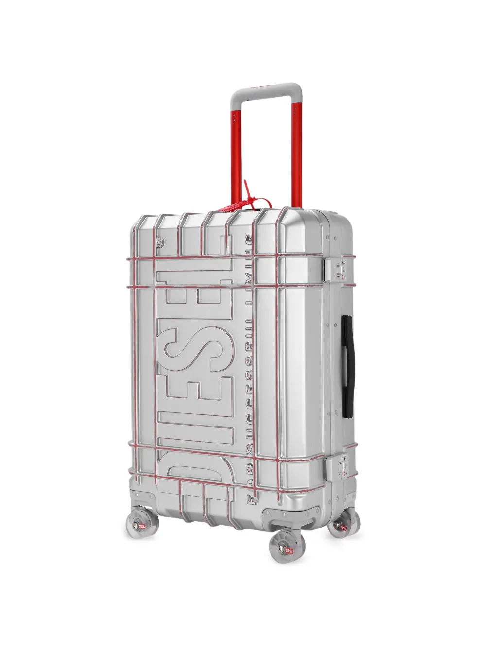 Diesel Medium rolkoffer met logo-reliëf Grijs