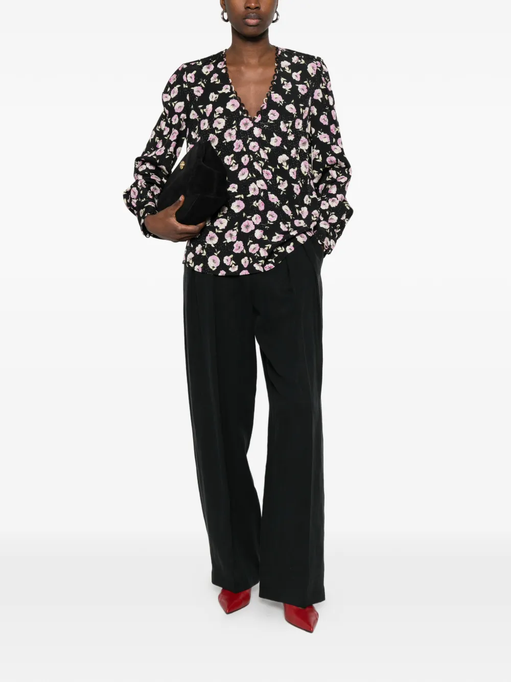  Twinset Floral V-neck Blouse - Black 